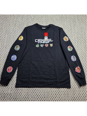 Pokemon Criminal Damage Long Sleeve T Shirt NWT Pixel Art Black XS Nintendo